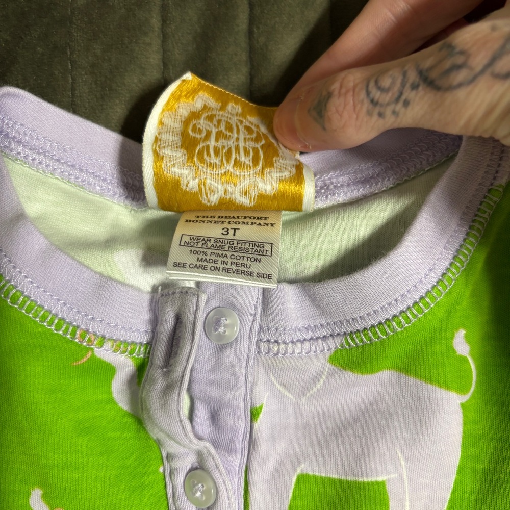 The Beaufort Bonnet Company Lime Green and Lavender Elephant Pajama Set - Picture 2 of 2